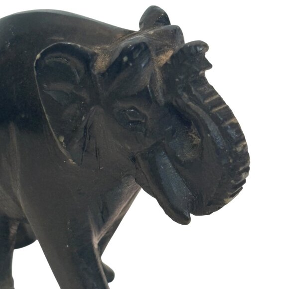 Hand-Carved Black Stone Elephant Figurine 3" Tall Decorative Accent Collectible - Picture 3 of 9